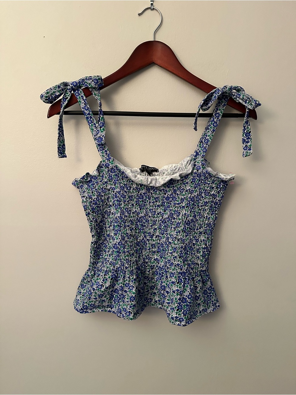 Floral Tie-Shoulder Smocked Peplum Tank Top Girlhood Core feminine - Blue/Green
